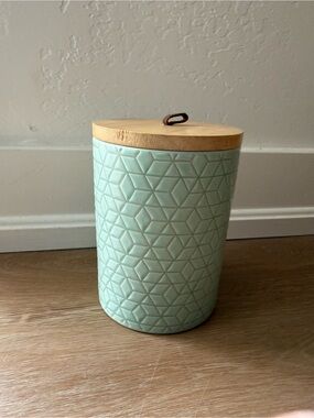 Textured Mint Ceramic Canister with Wood Lid